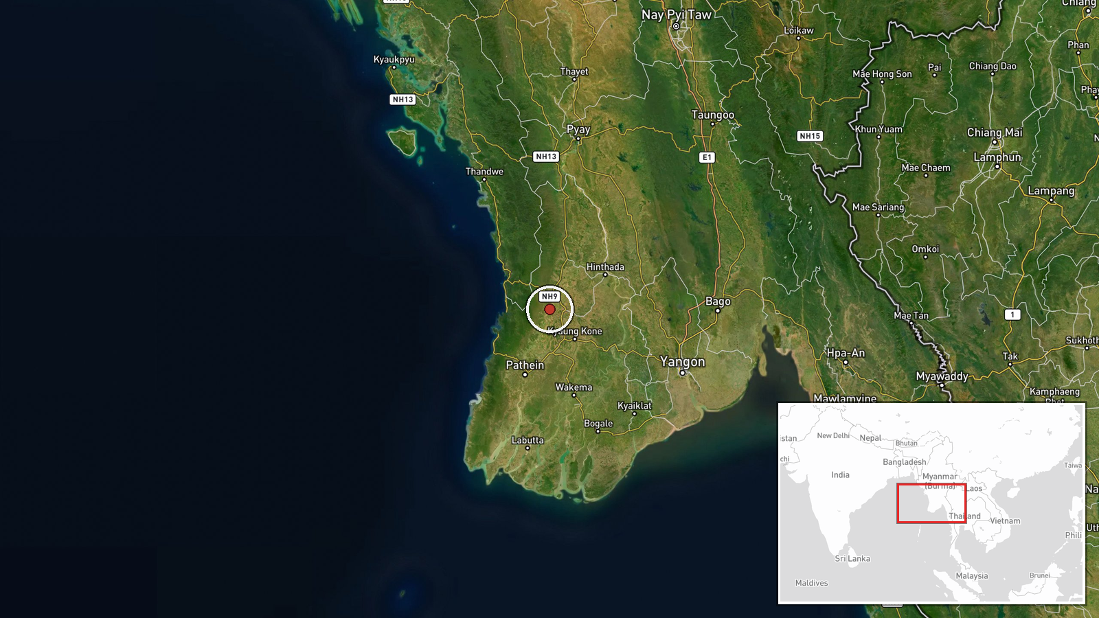 Yekyi, Ayeyarwady Region, Myanmar — Police Operation location map