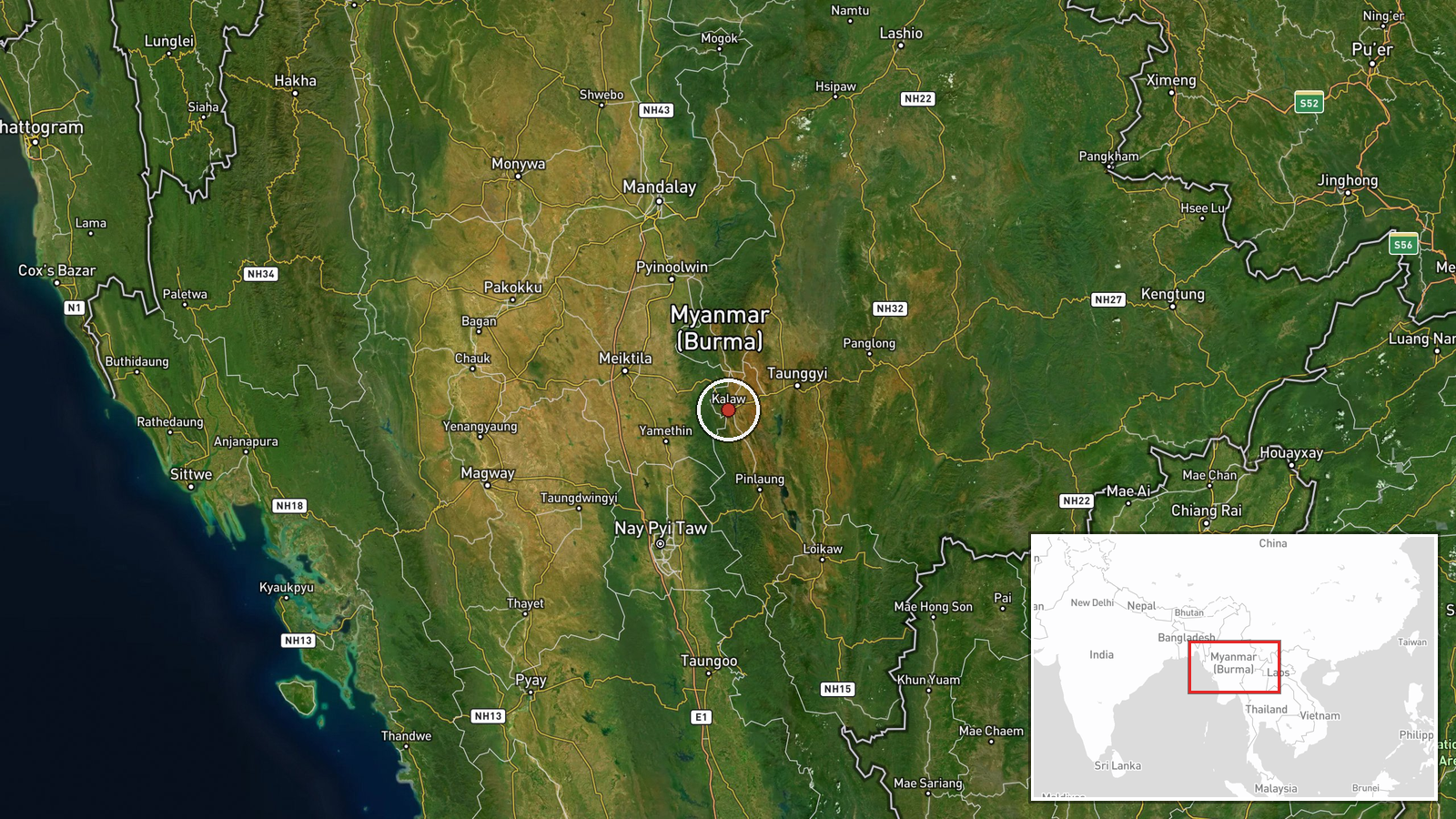 Kalaw, Shan State, Myanmar — Police Operation location map