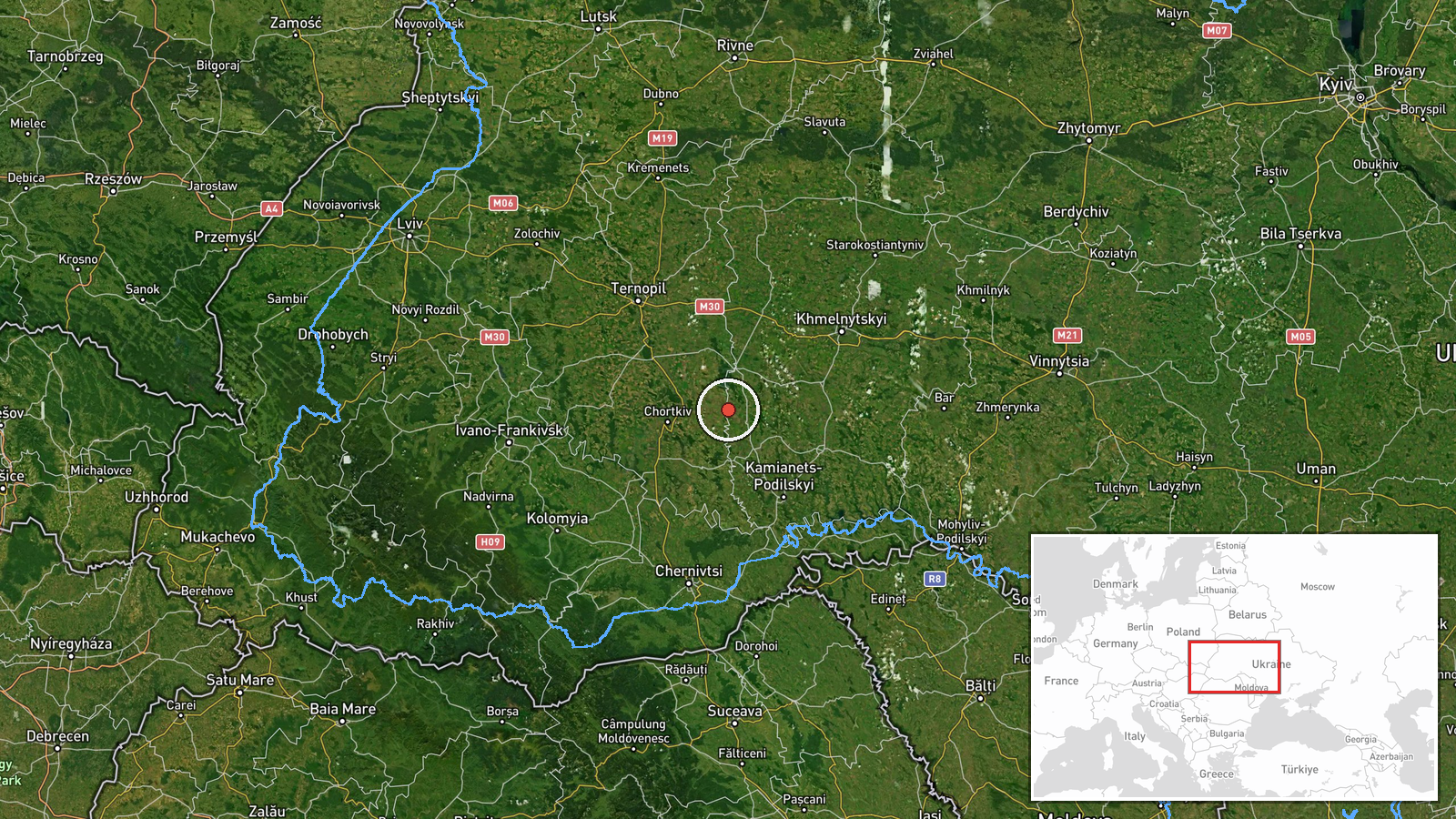 Husiatyn, Ukraine — Drone Transit location map