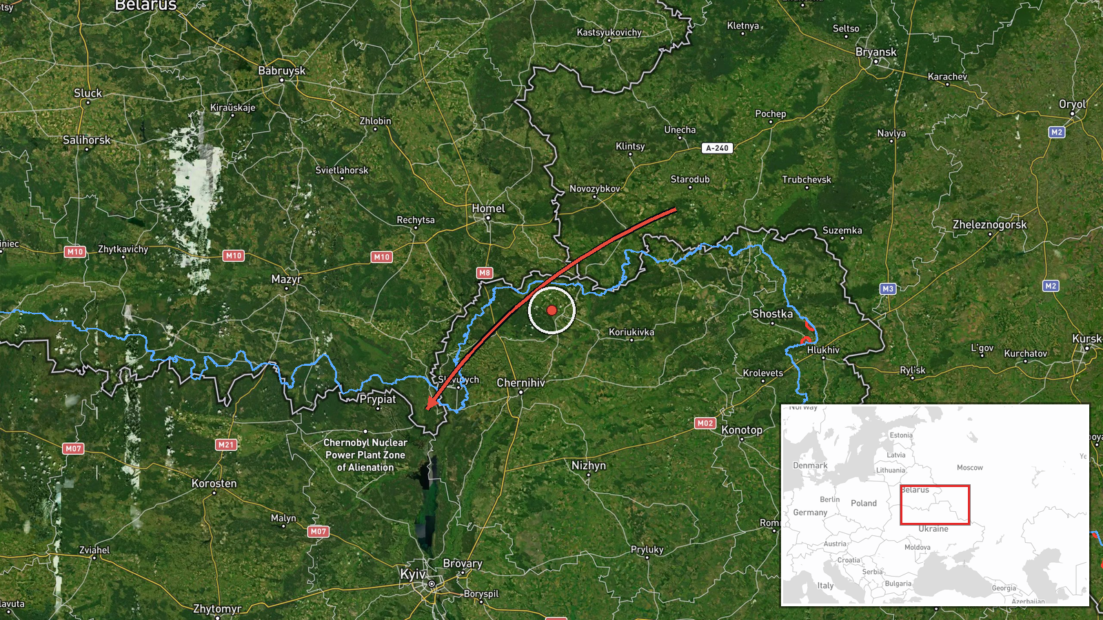 Chornobyl Exclusion Zone, Kyiv Oblast, Ukraine — Drone Transit location map