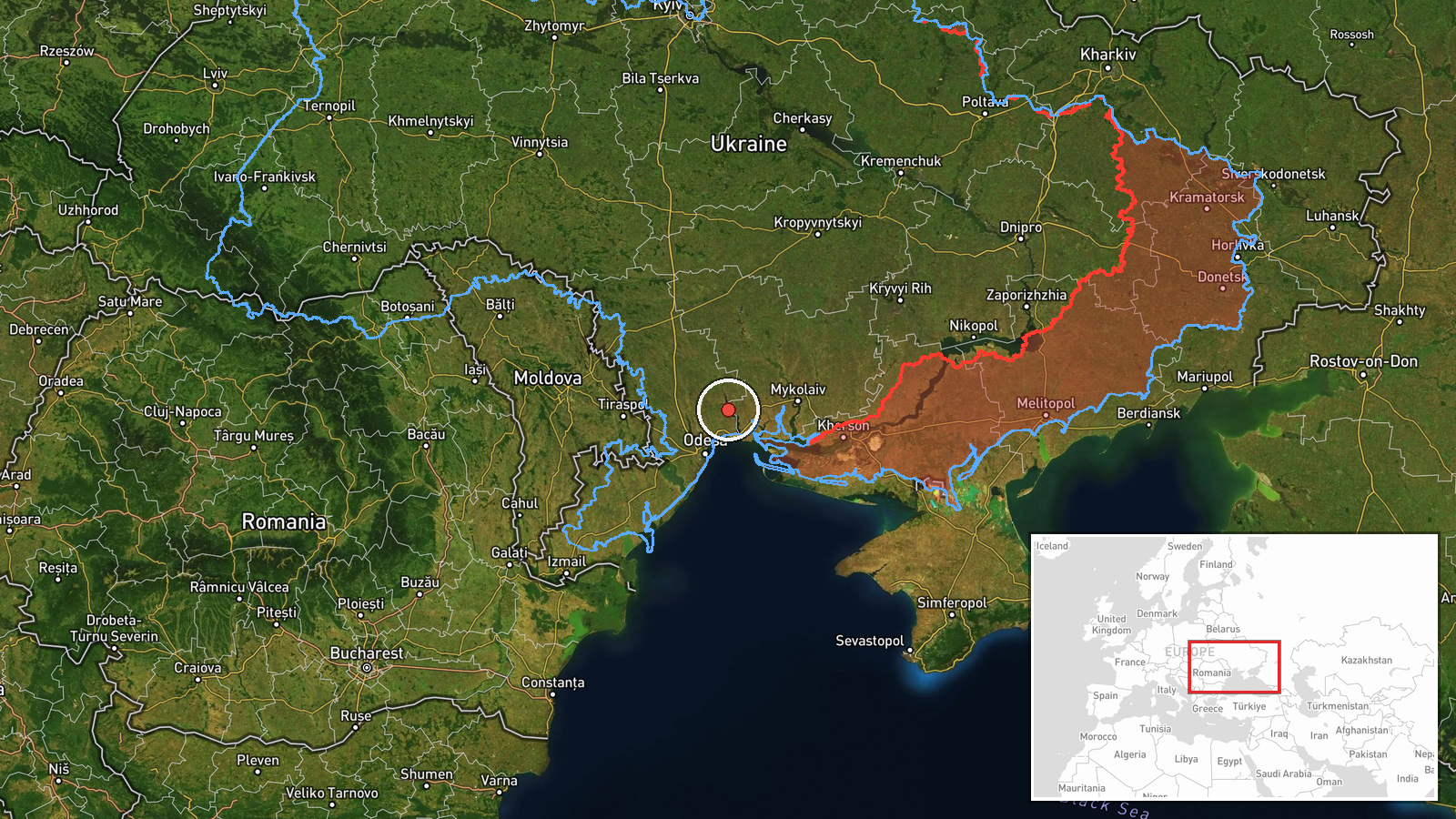 Odesa Oblast and Mykolaiv Oblast border, Ukraine — Drone Transit location map