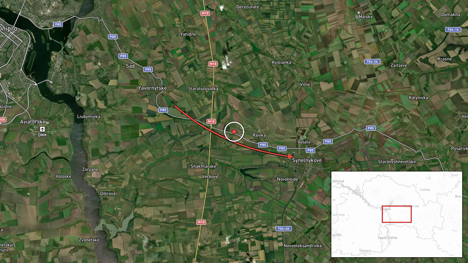 Synelnykove, Ukraine — Drone Transit location map