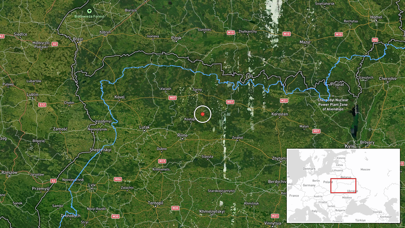 Berezne, Ukraine — Drone Transit location map