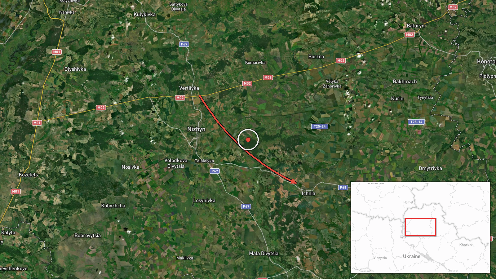 Ichnia, Ukraine — Drone Transit location map