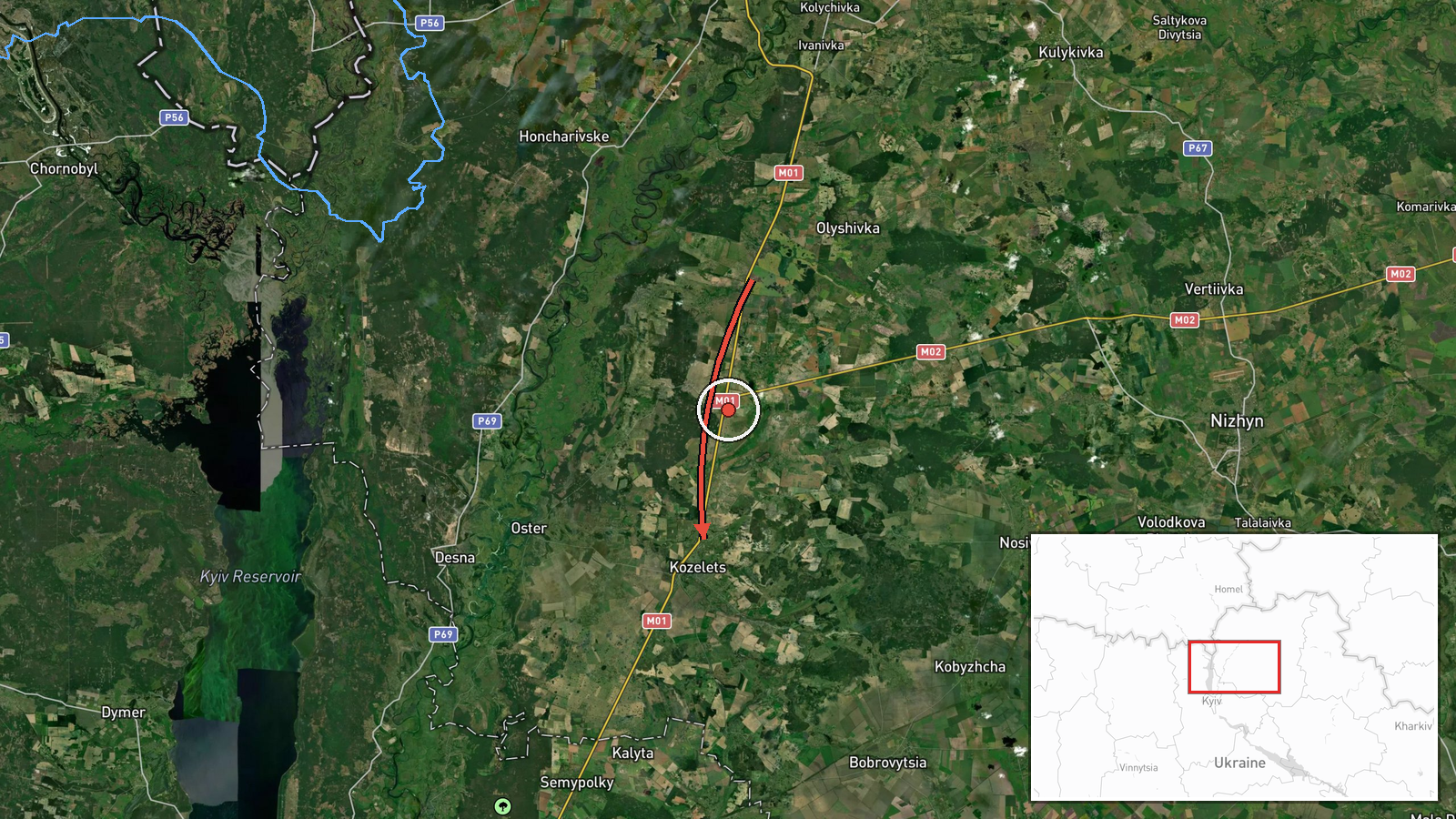 Kozelets, Ukraine — Drone Transit location map