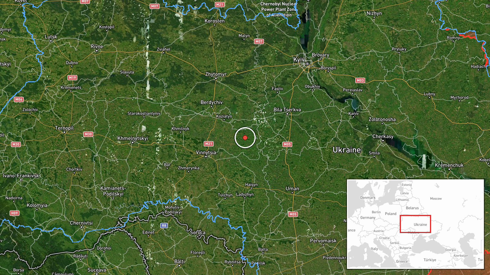 Pogrebyshche, Vinnytsia Oblast, Ukraine — Drone Transit location map