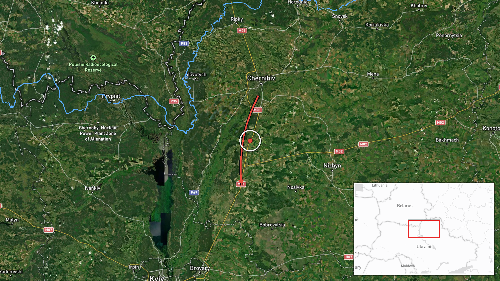Kozelets, Ukraine — Drone Transit location map