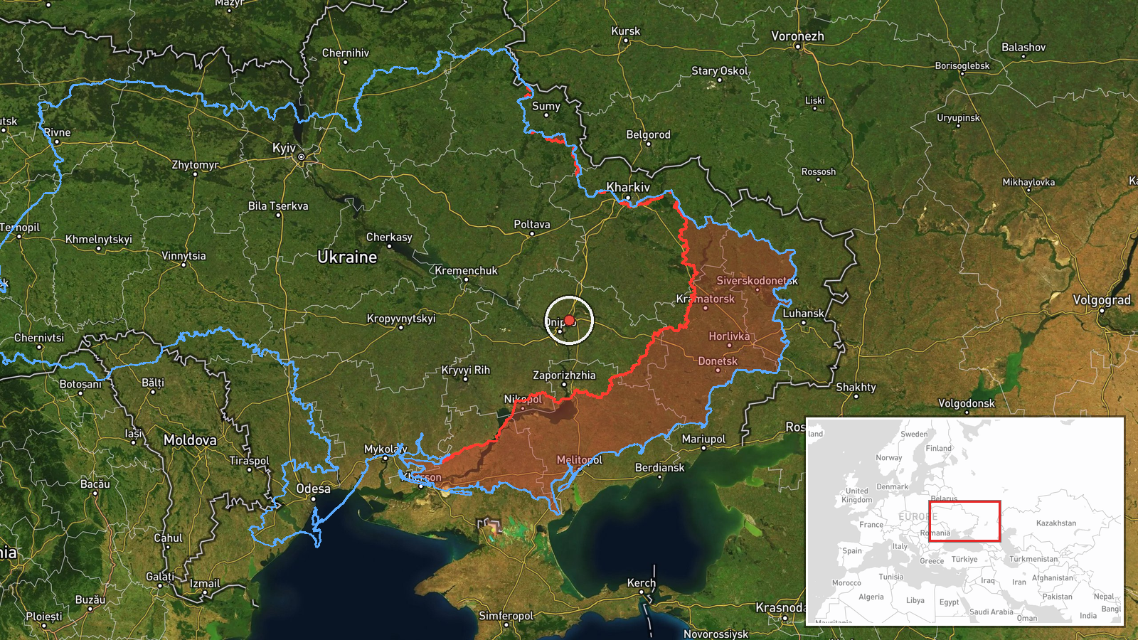 Northern Dnipropetrovsk Oblast, Ukraine — Drone Transit location map