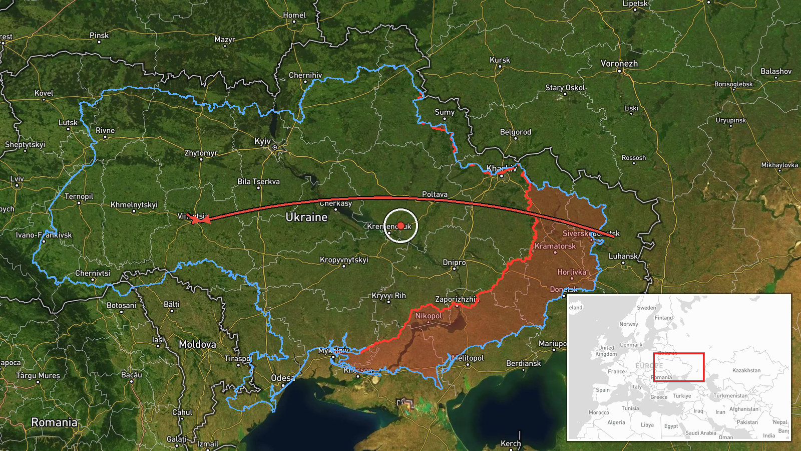 Derazhnia, Khmelnytskyi Oblast, Ukraine — Drone Transit location map