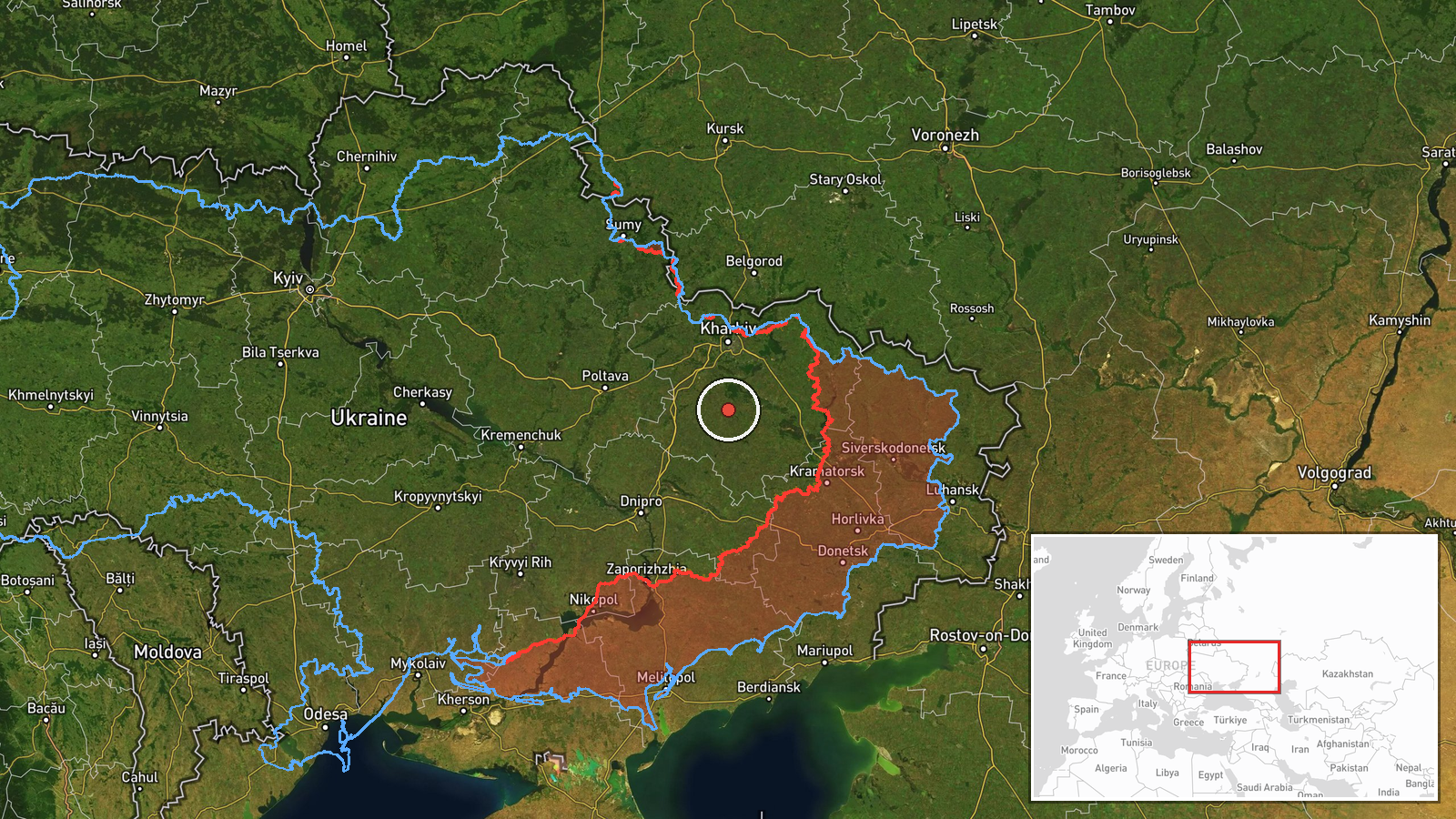 southern Kharkiv Oblast, Ukraine — Drone Transit location map