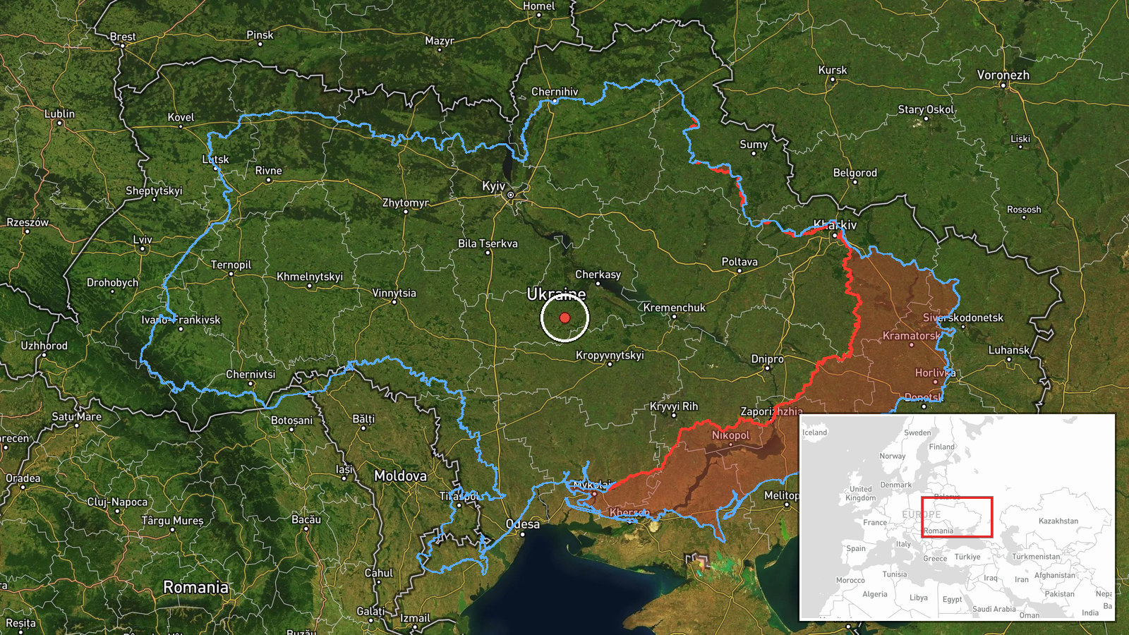 southwestern Cherkasy Oblast, Ukraine — Drone Transit location map