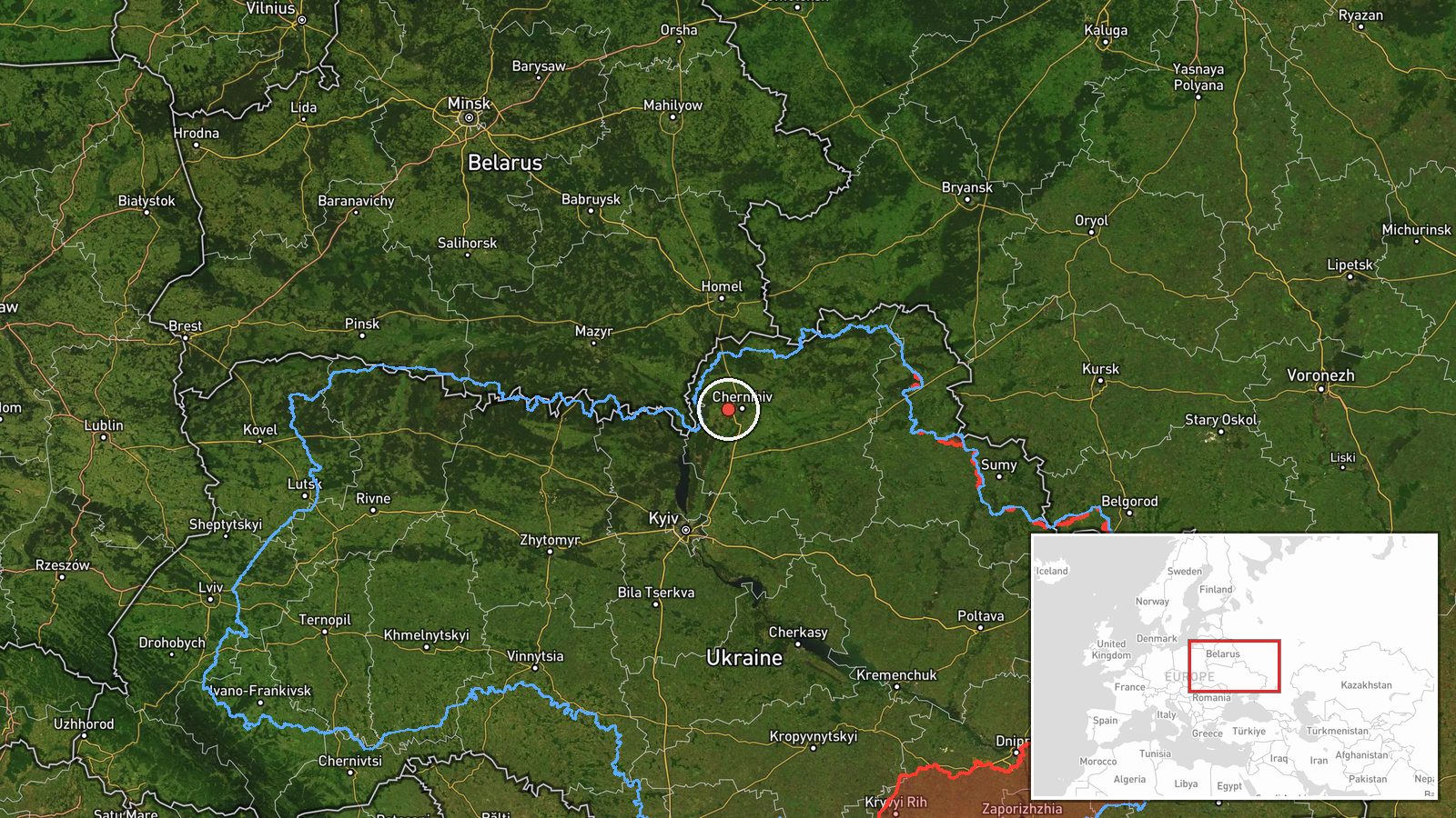 West of Chernihiv, Chernihiv Oblast, Ukraine — Drone Transit location map