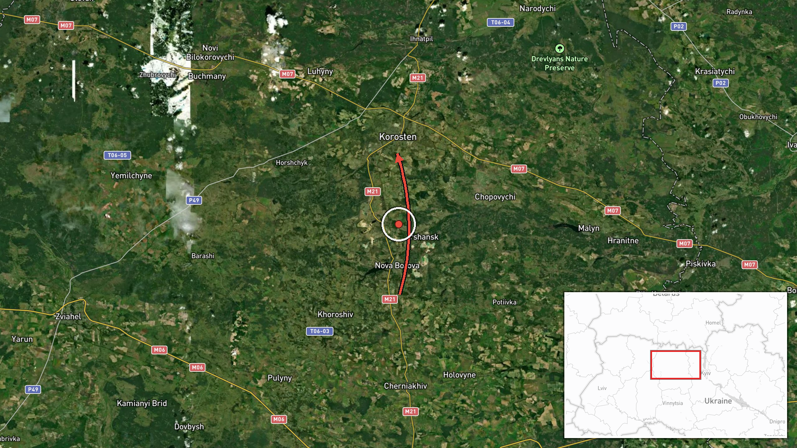 Korosten, Ukraine — Drone Transit location map