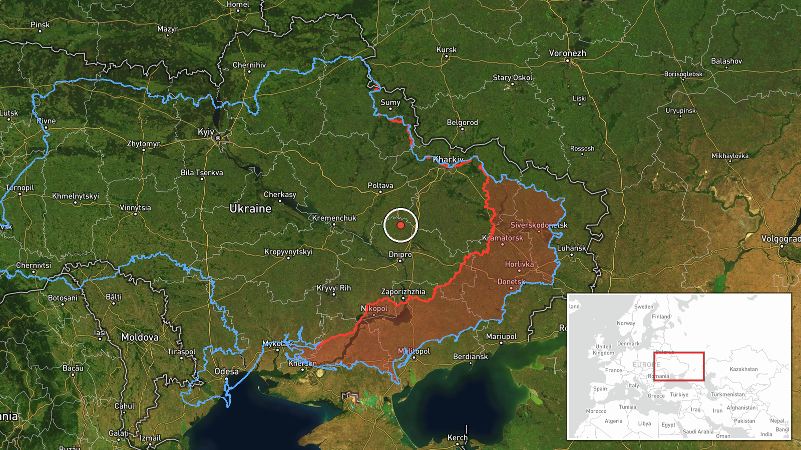 northern Dnipropetrovsk Oblast, Ukraine — Drone Transit location map