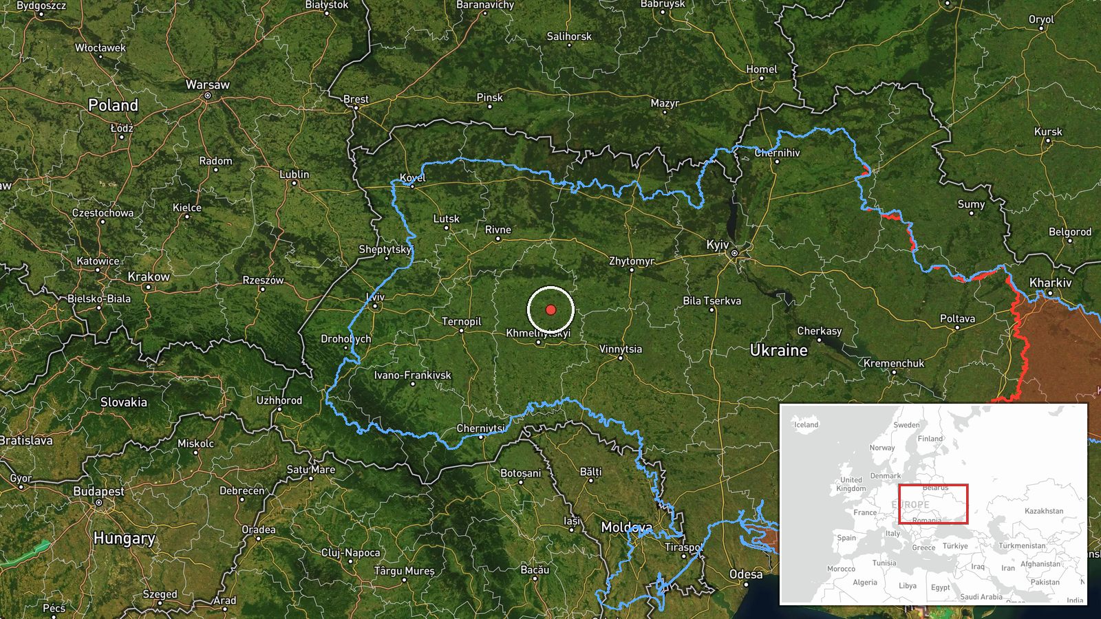 North of Starokostiantyniv, Khmelnytskyi Oblast, Ukraine — Drone Transit location map