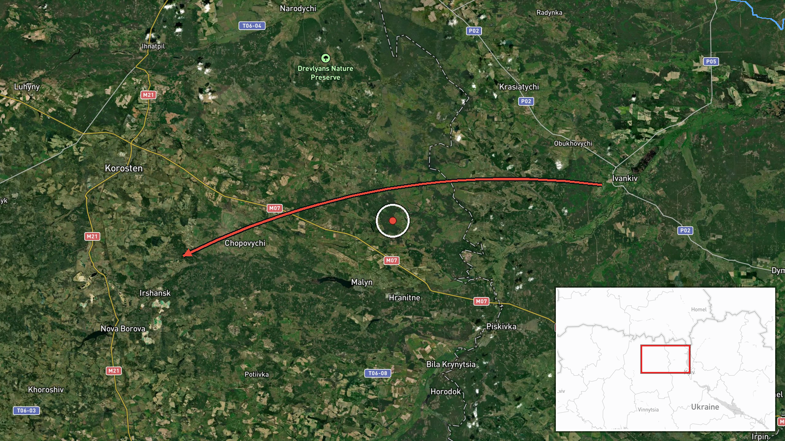 northern Zhytomyr Oblast, Ukraine — Drone Transit location map