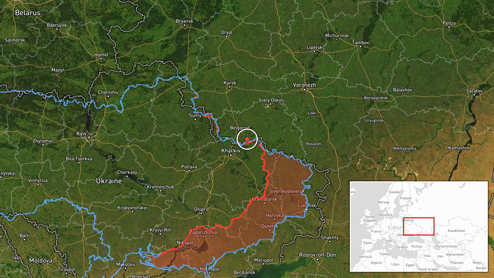 northeastern Kharkiv Oblast, Ukraine — Airstrike location map
