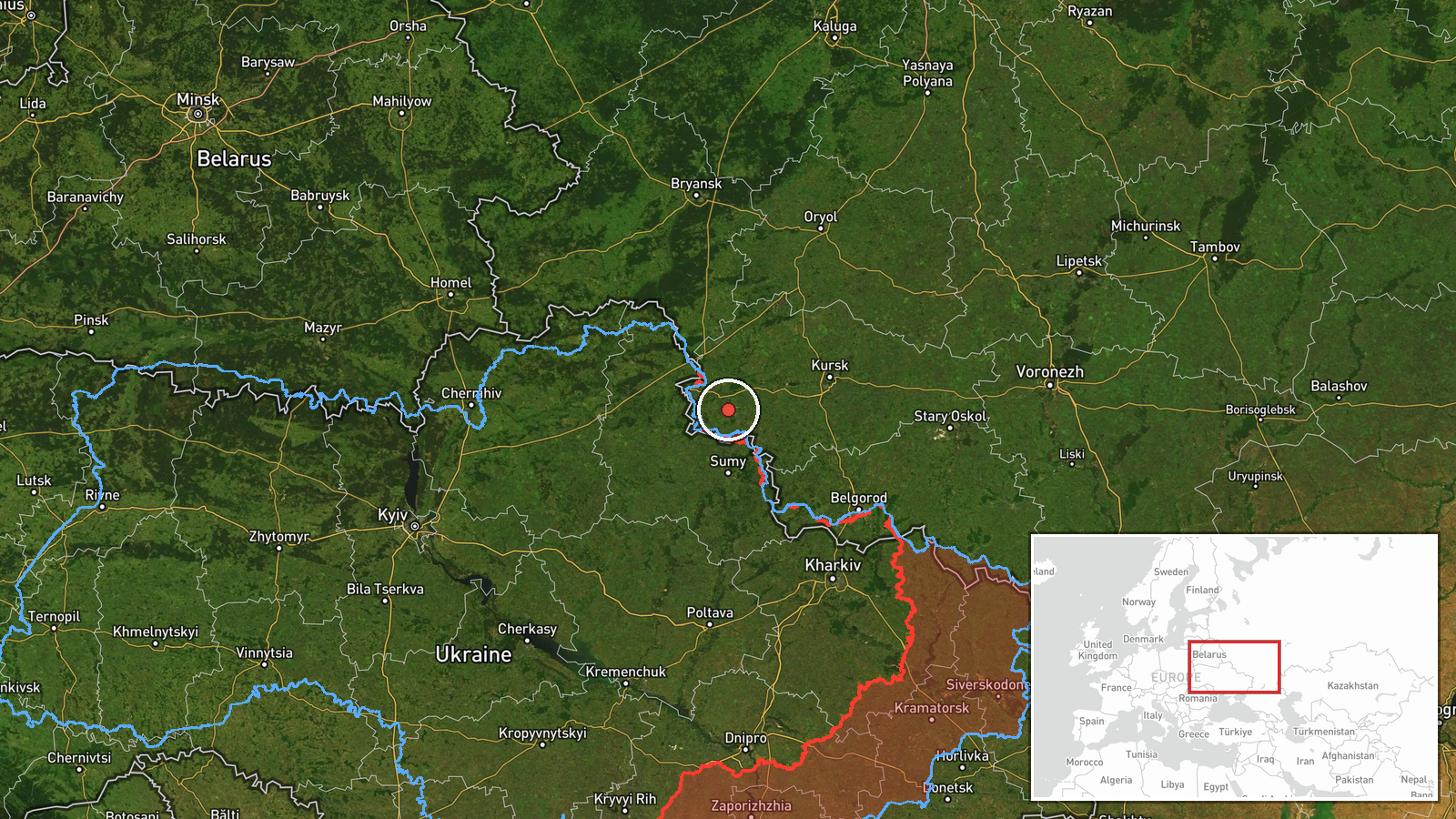 northern Sumy Oblast, Ukraine — Airstrike location map