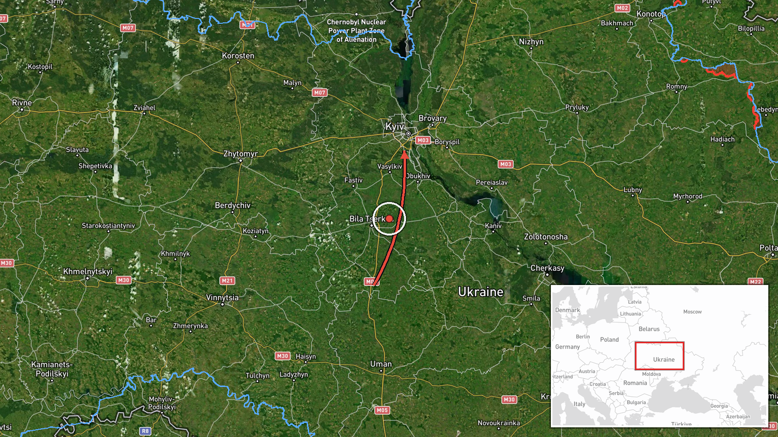 Kyiv Oblast, Ukraine — Drone Transit location map