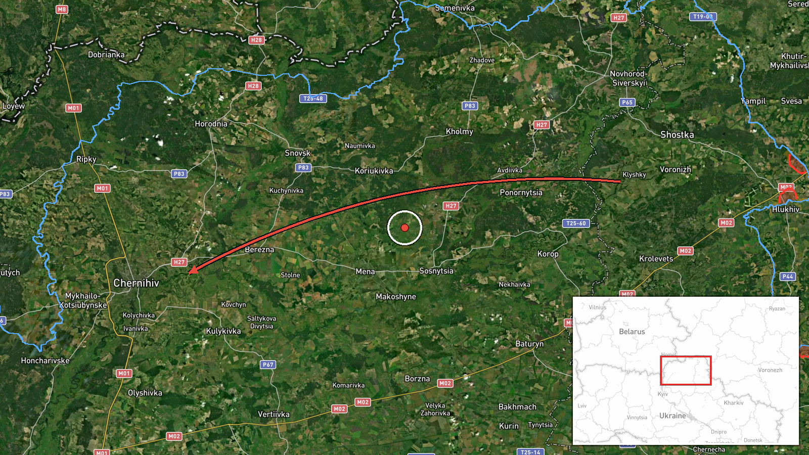 Chernihiv Oblast, Ukraine — Cruise Missile location map