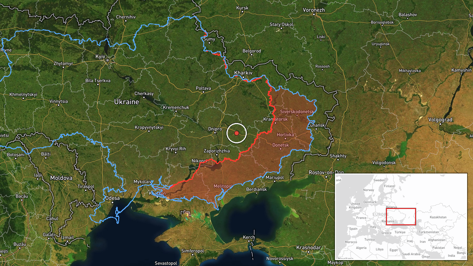 eastern Dnipropetrovsk Oblast, Ukraine — Airstrike location map