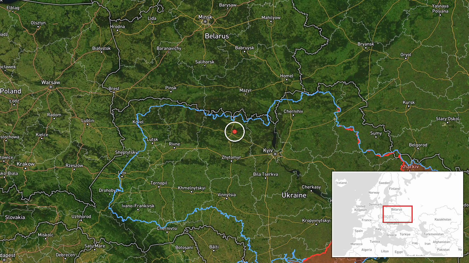 south of Ovruch, Ukraine — Drone Transit location map