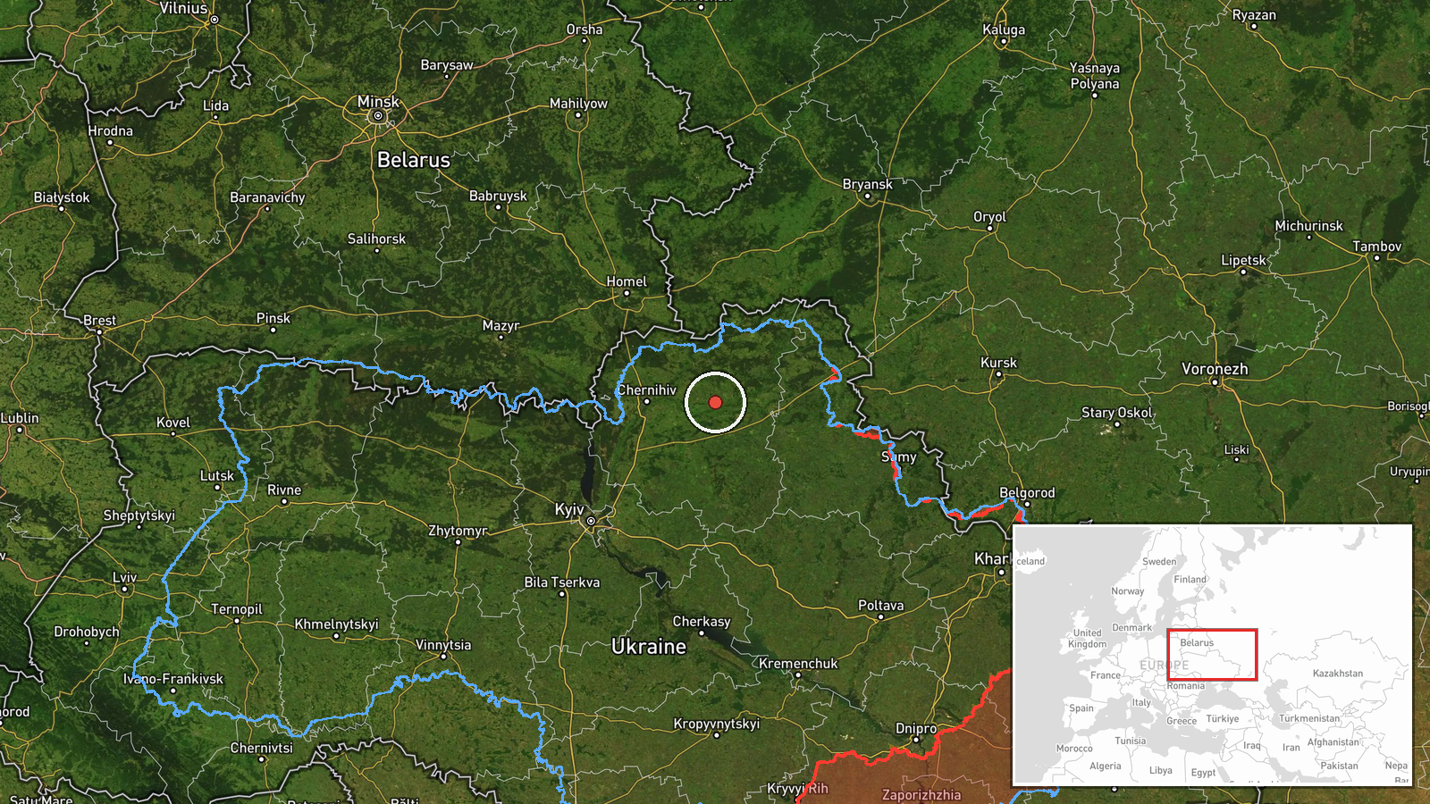 eastern Chernihiv Oblast, Ukraine — Cruise Missile location map