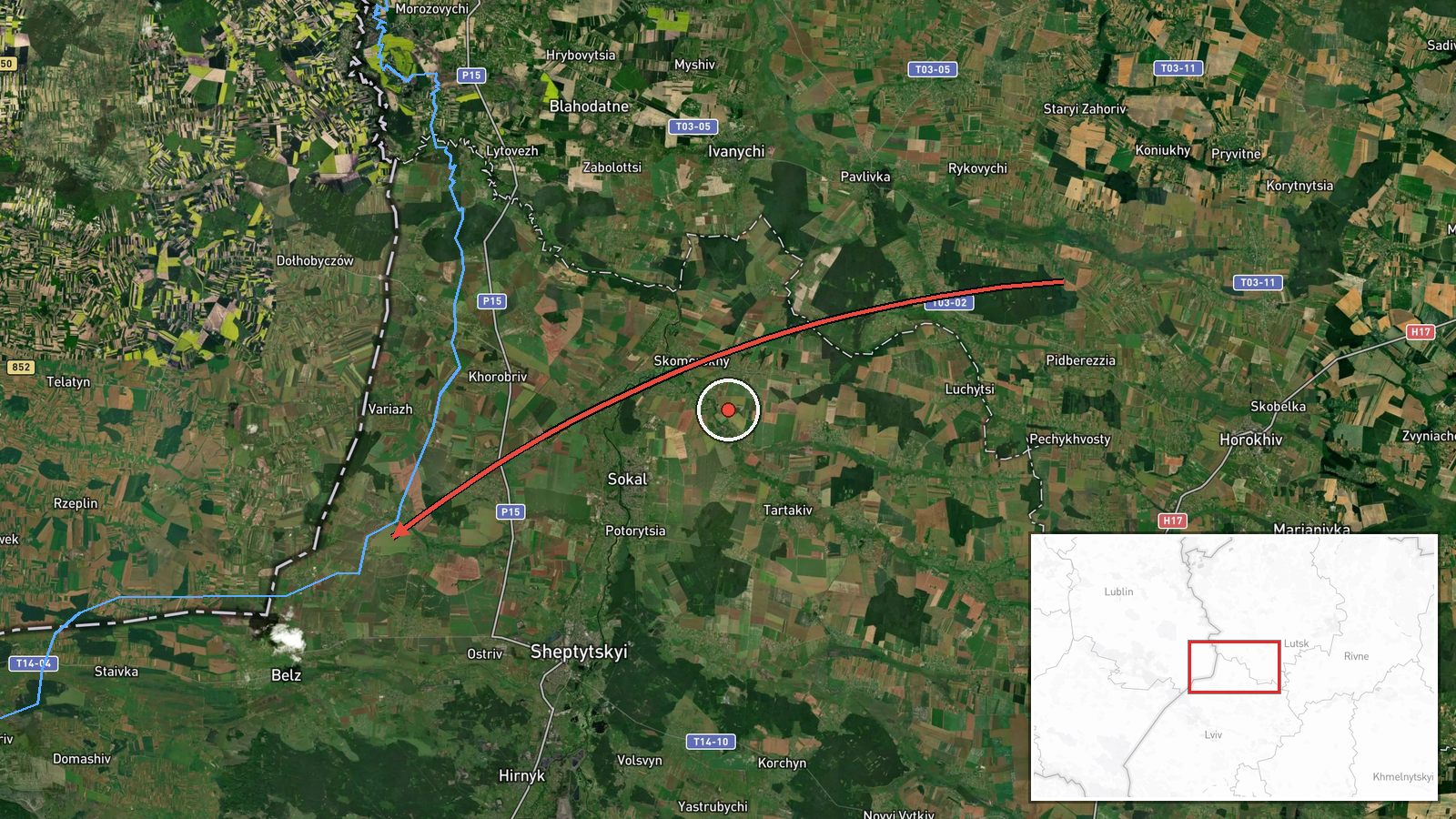 northern Lviv Oblast, Ukraine — Drone Transit location map