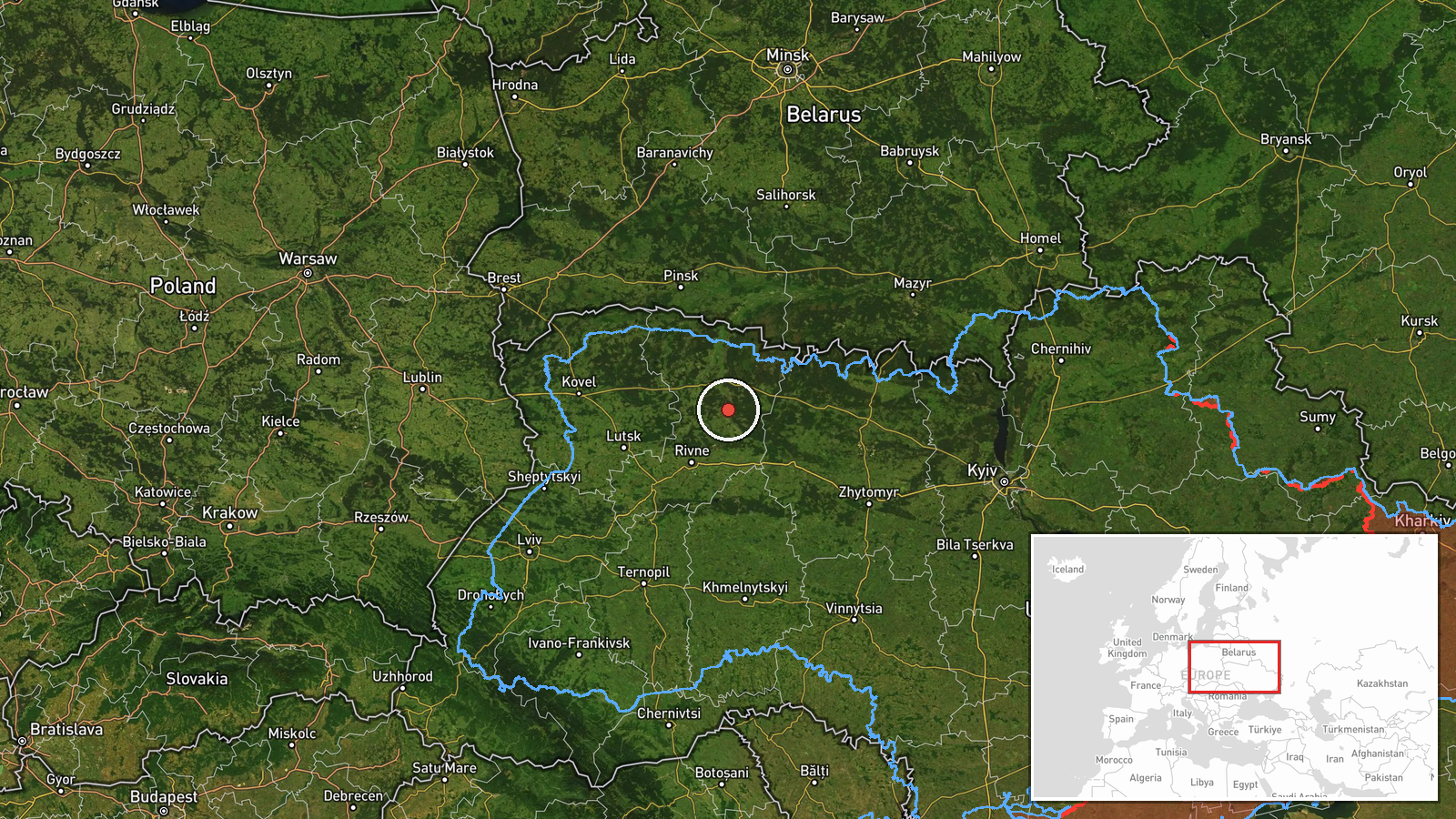 northern Berezne, Ukraine — Drone Transit location map