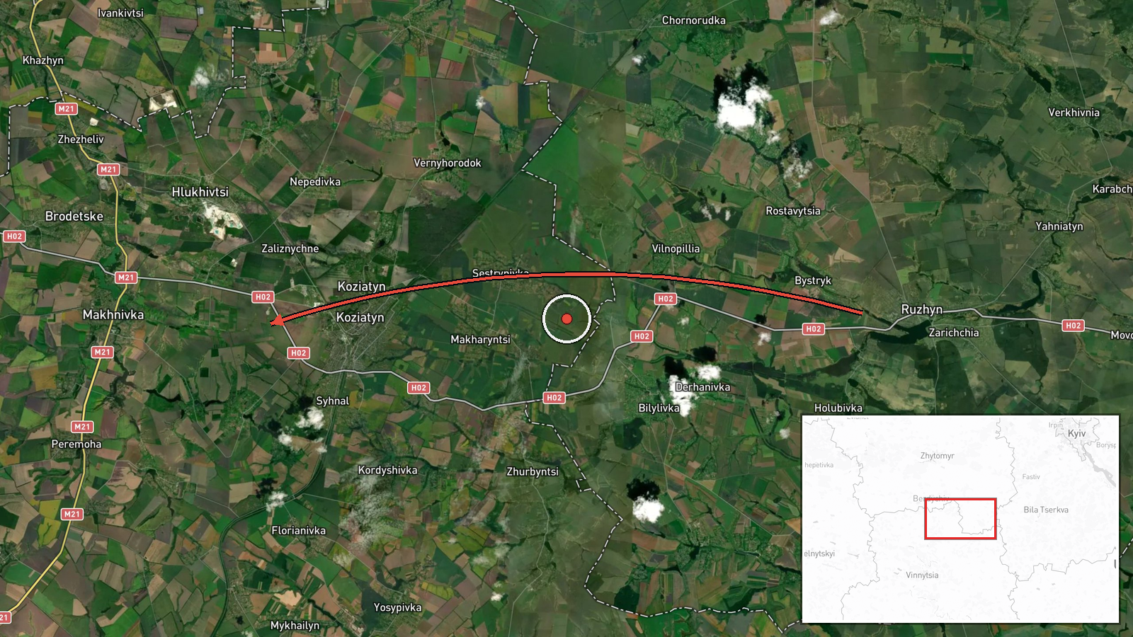 western Kozyatyn, Ukraine — Drone Transit location map