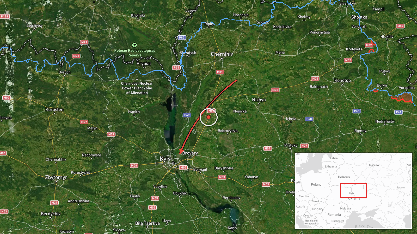 Kyiv Oblast, Ukraine — Drone Transit location map