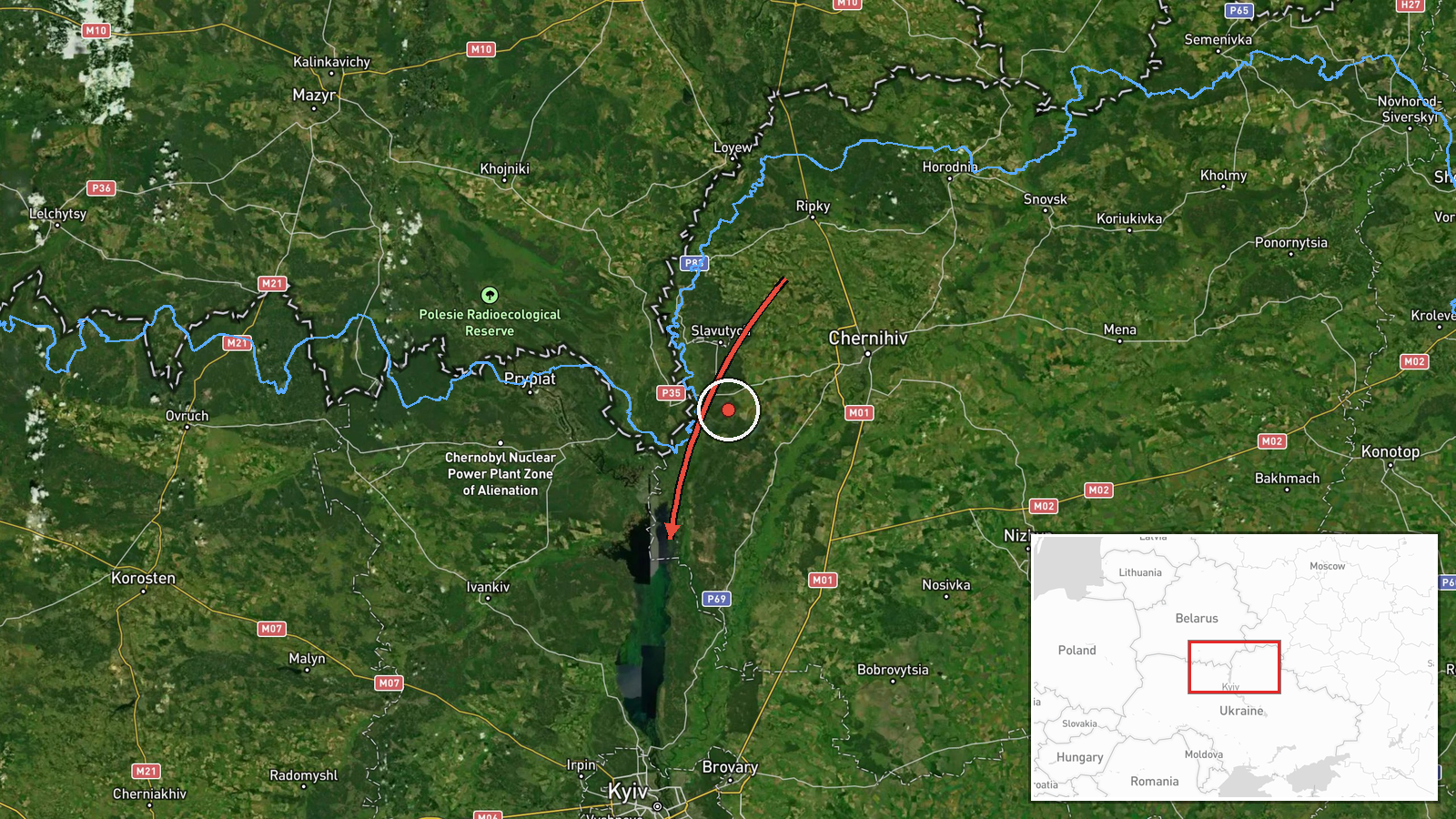 northern Kyiv Oblast, Ukraine — Drone Transit location map