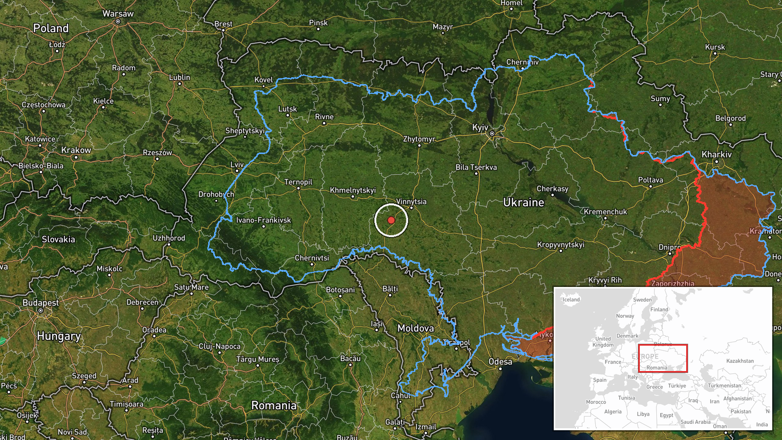 West of Zhmerynka, Vinnytsia Oblast, Ukraine — Drone Transit location map