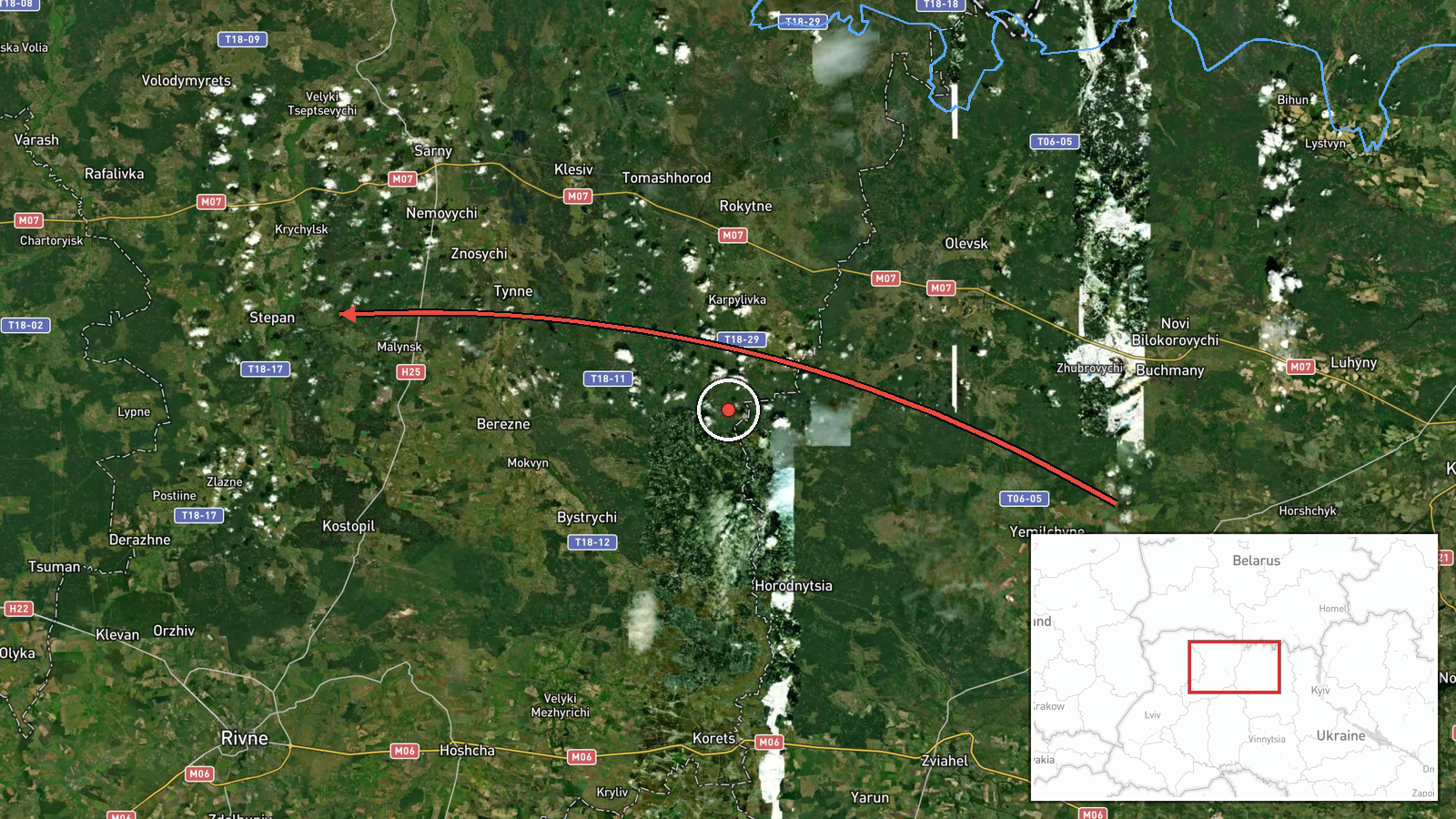 northern Rivne Oblast, Ukraine — Drone Transit location map