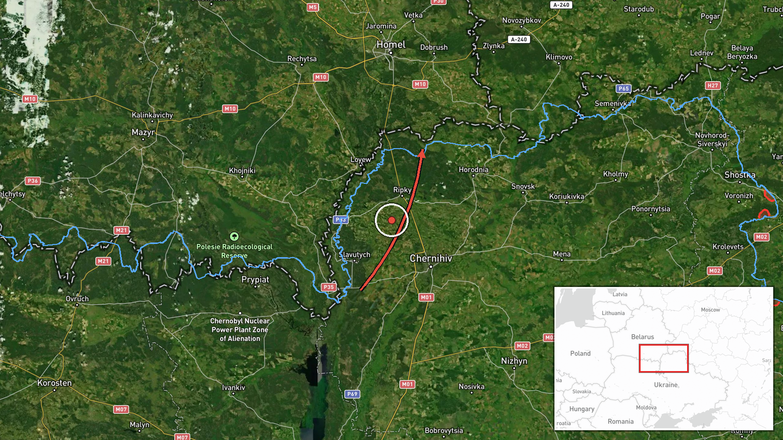 northern Chernihiv Oblast, Ukraine — Drone Transit location map