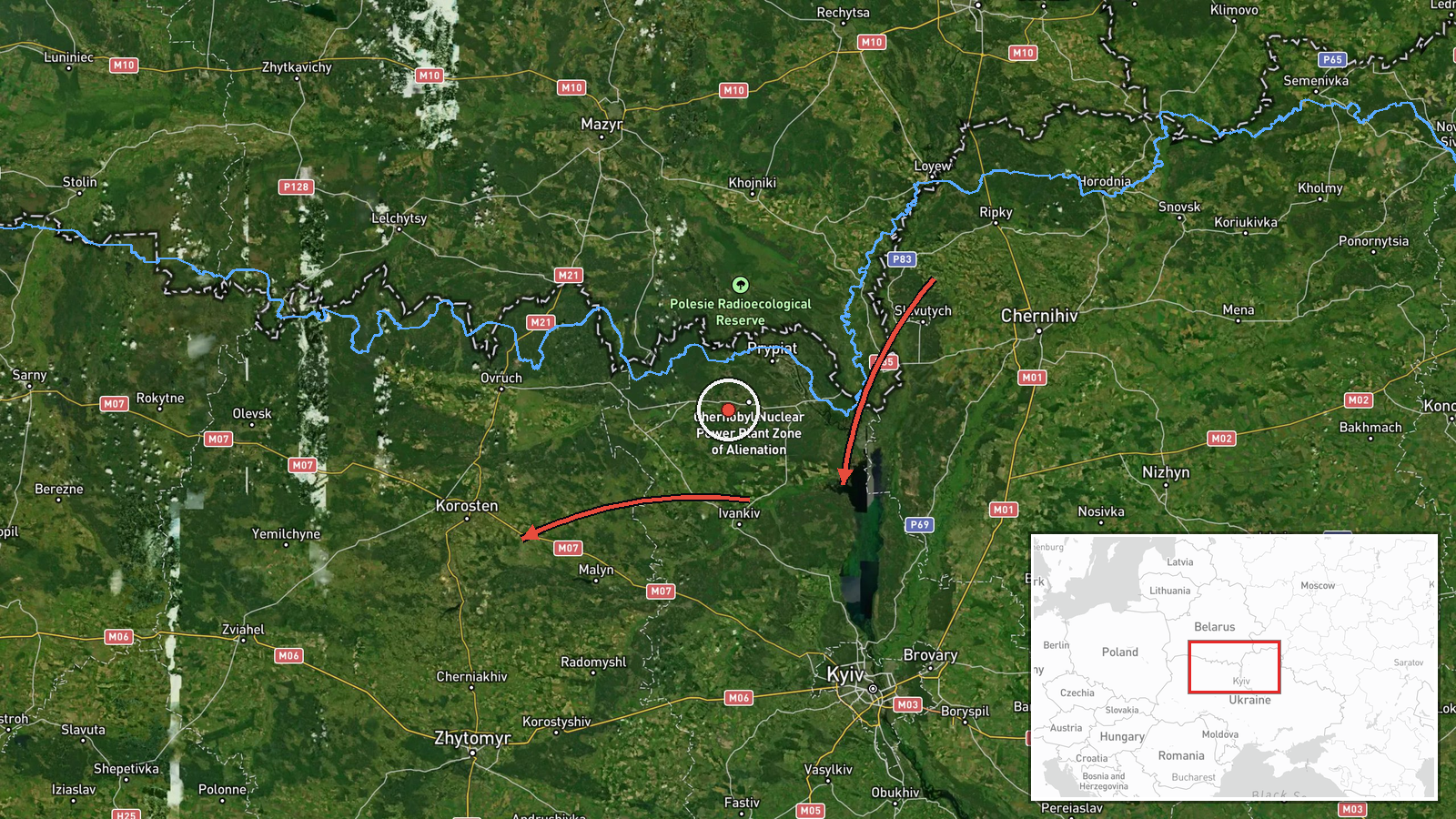 northern Zhytomyr Oblast, Ukraine — Drone Transit location map