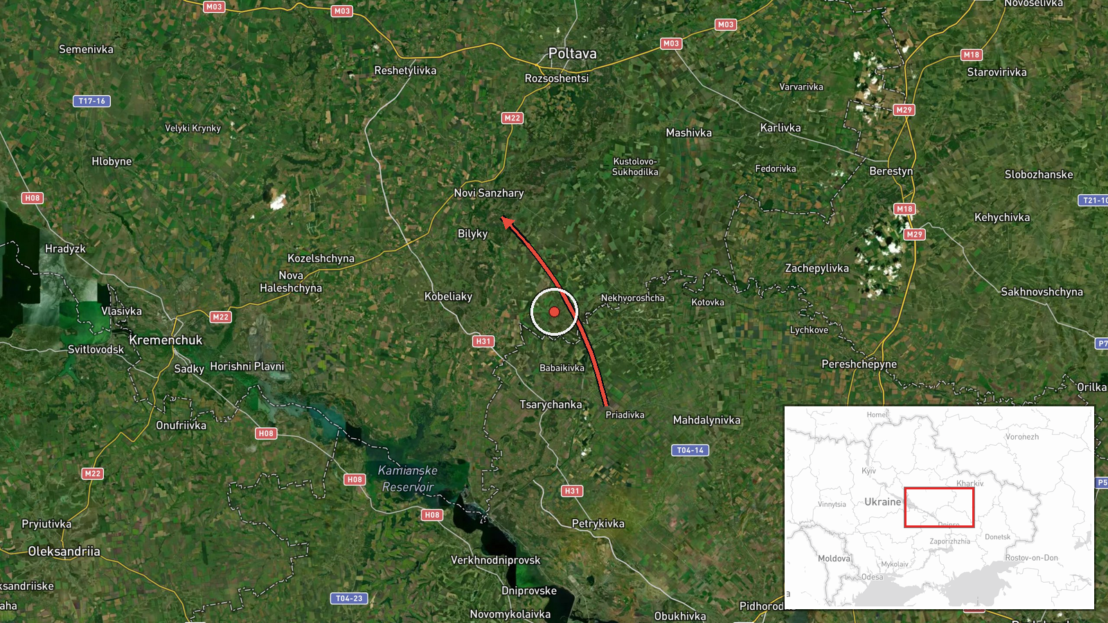 Novi Sanzhary, Ukraine — Drone Transit location map