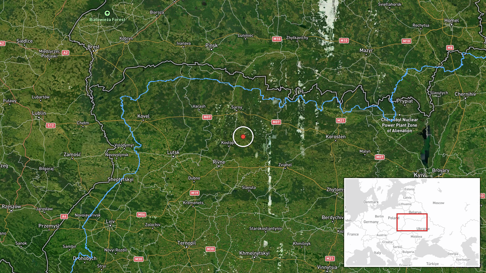 Berezne, Ukraine — Drone Transit location map