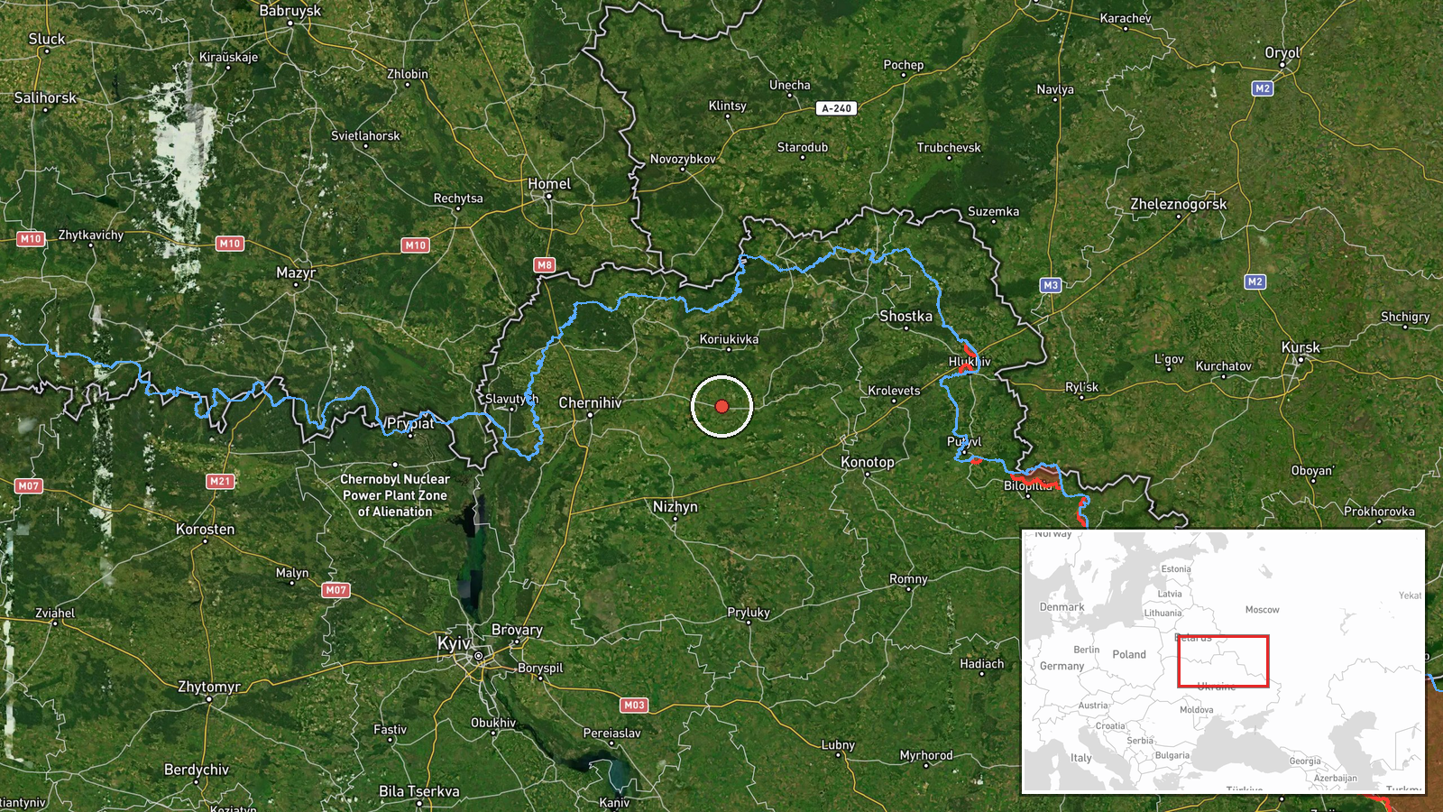 Mena, Chernihiv Oblast, Ukraine — Drone Transit location map