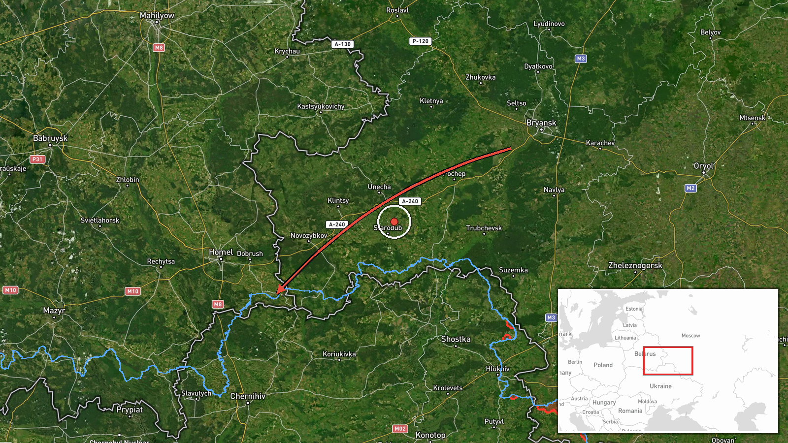 northern Chernihiv Oblast, Ukraine — Drone Transit location map