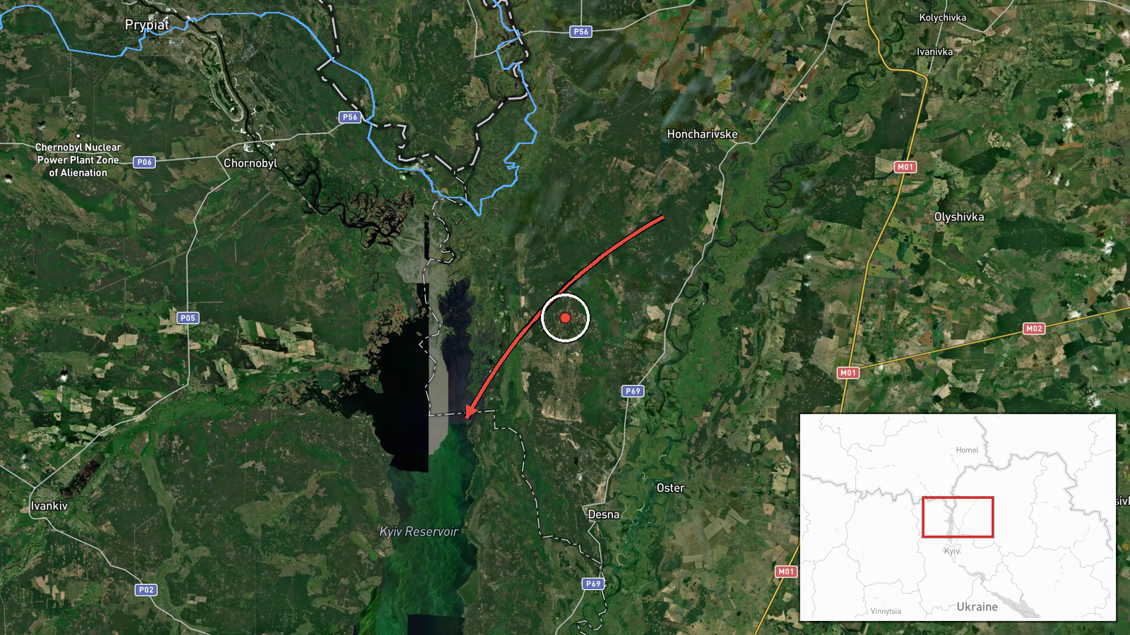 northern Kyiv Oblast, Ukraine — Drone Transit location map