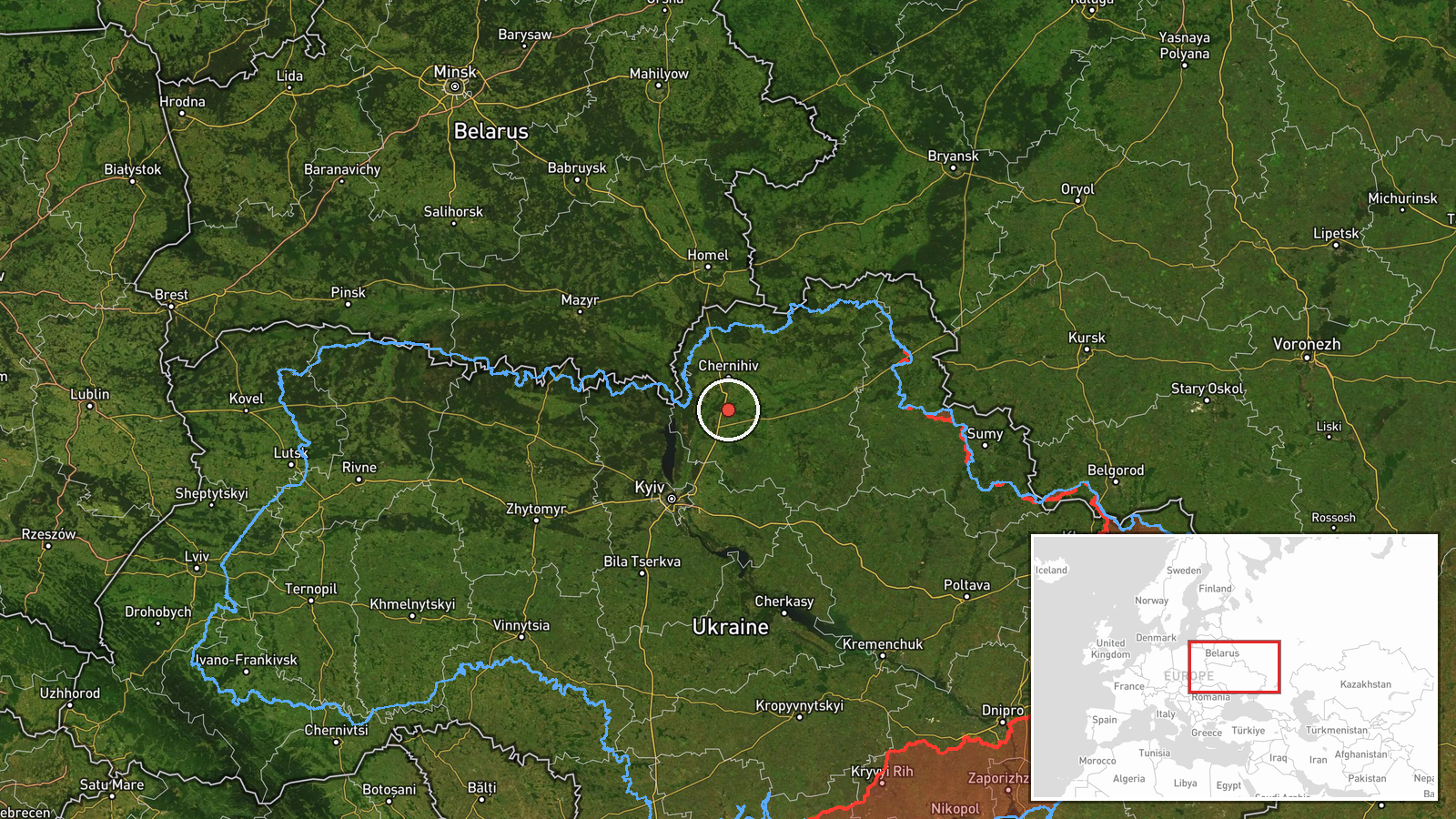 south of Chernihiv, Ukraine — Drone Transit location map