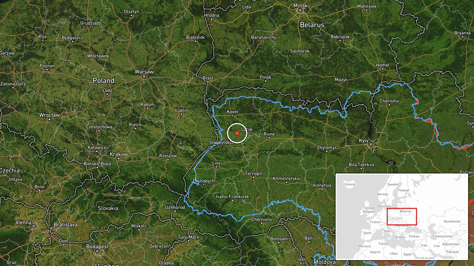 west of Lutsk, Ukraine — Drone Transit location map