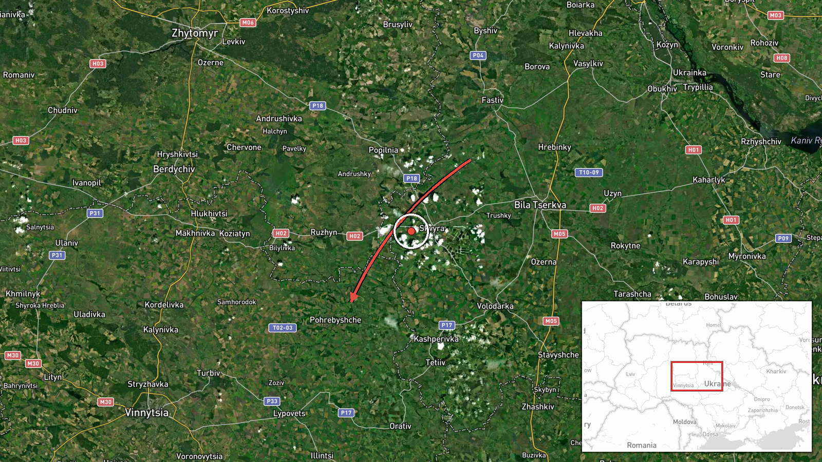Pohrebyshche, Ukraine — Drone Transit location map