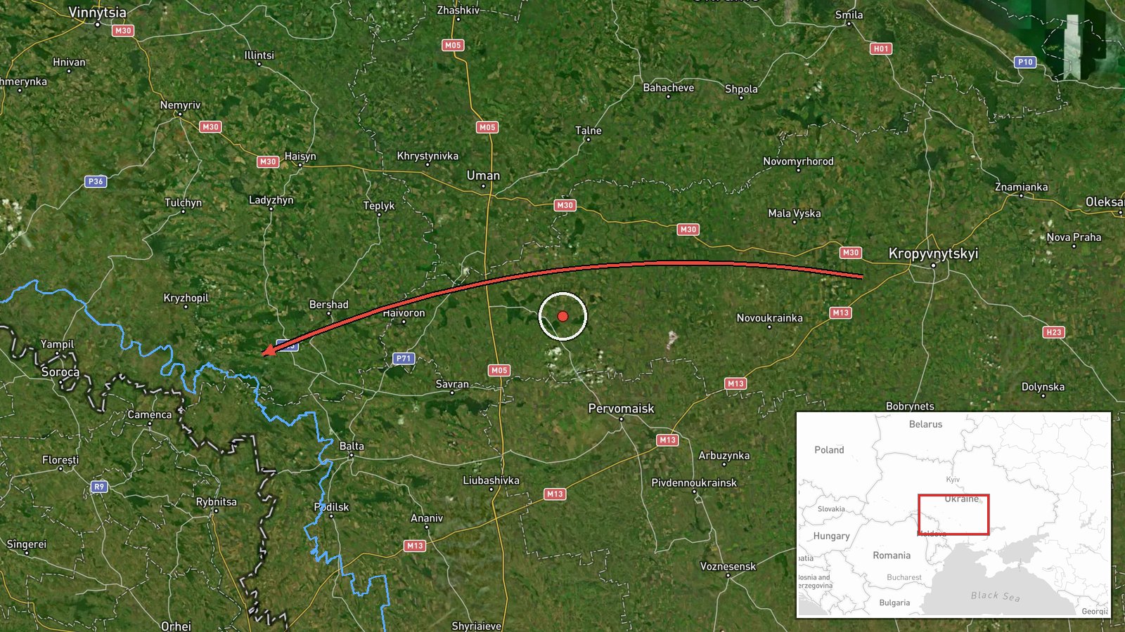 Pishchanka, Ukraine — Drone Transit location map