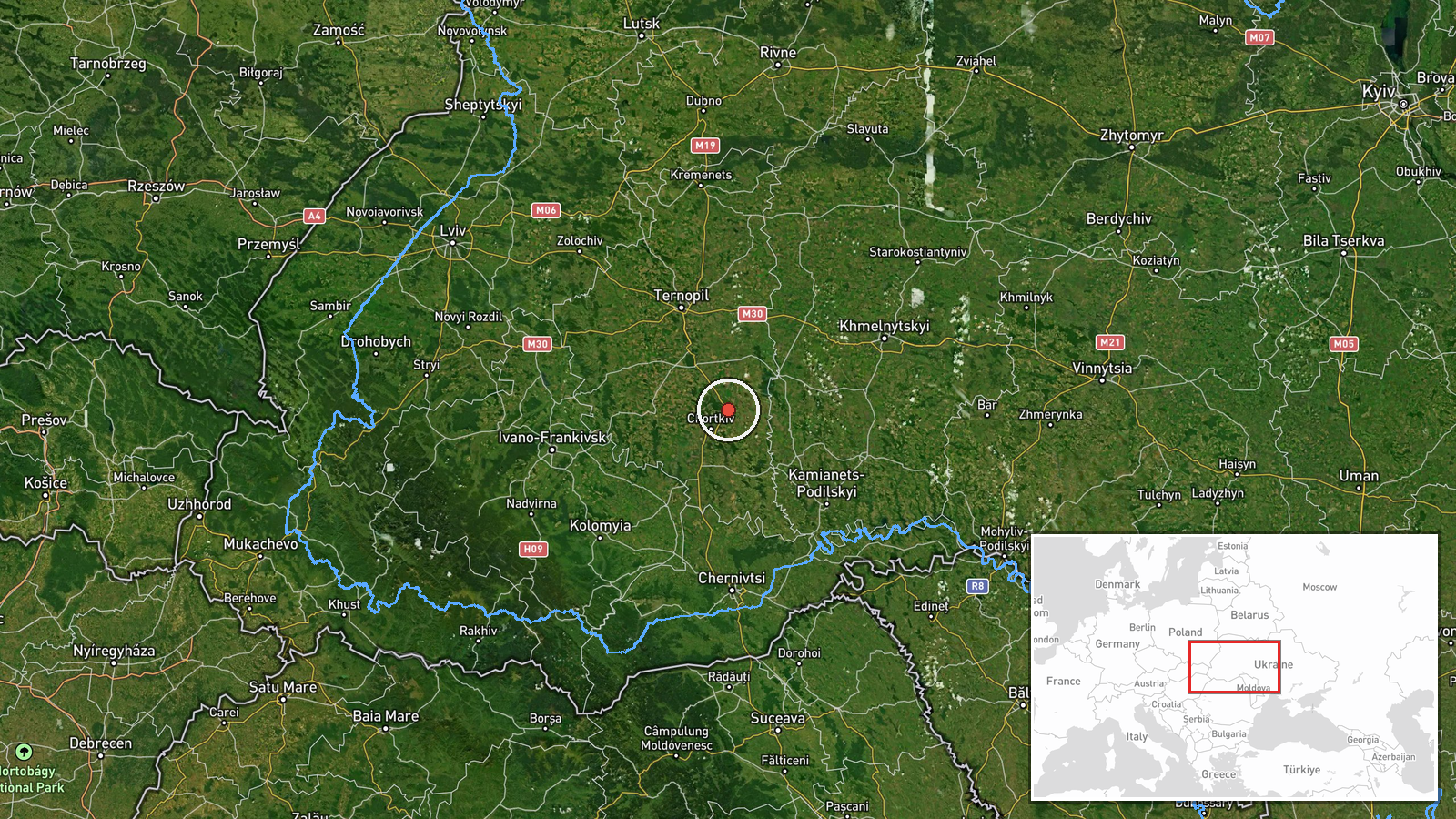 Kopychyntsi, Ternopil Oblast, Ukraine — Drone Transit location map