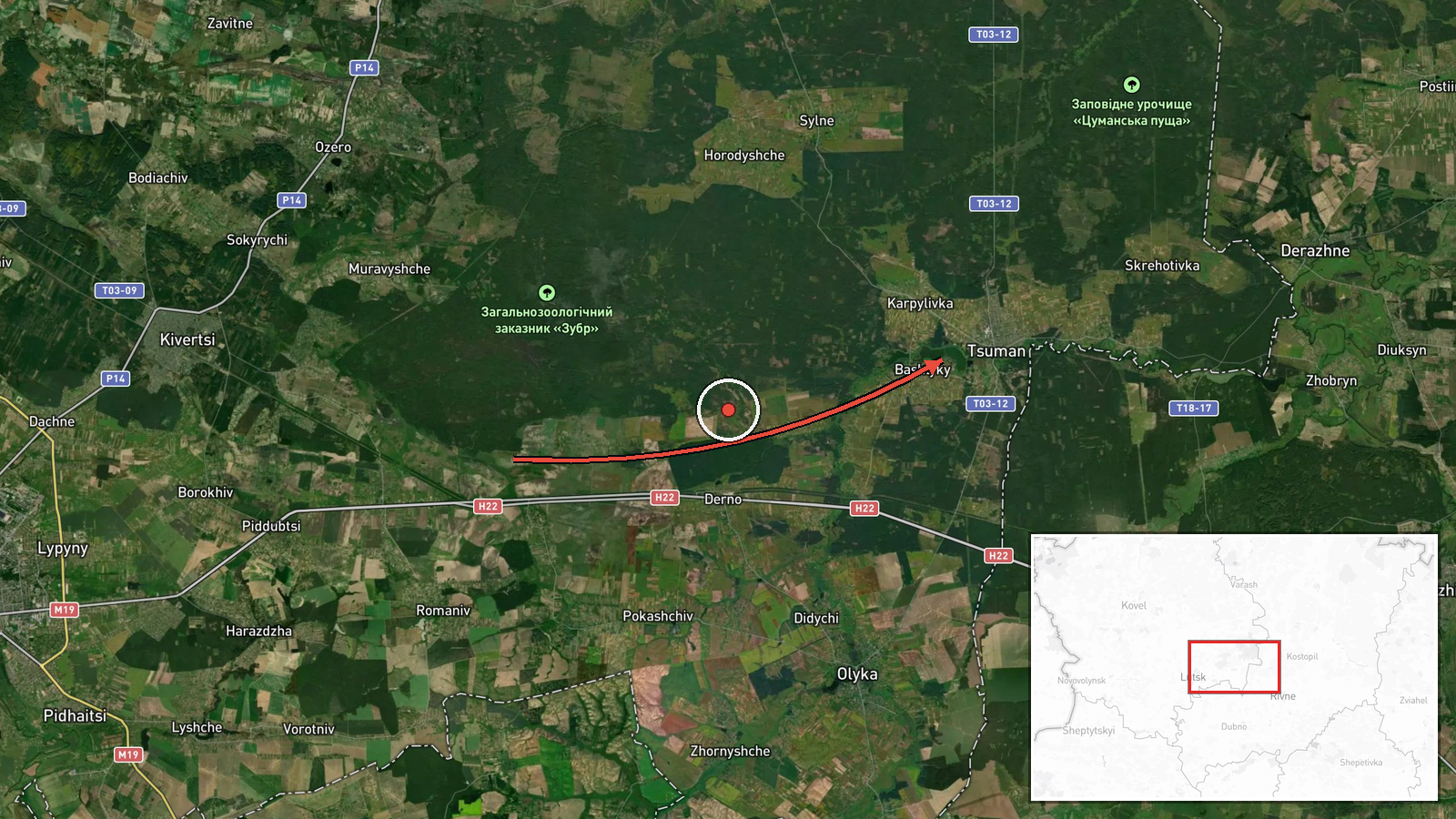 Tsuman, Ukraine — Drone Transit location map