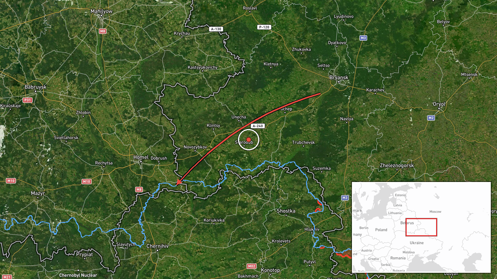 northern Chernihiv Oblast, Ukraine — Drone Transit location map