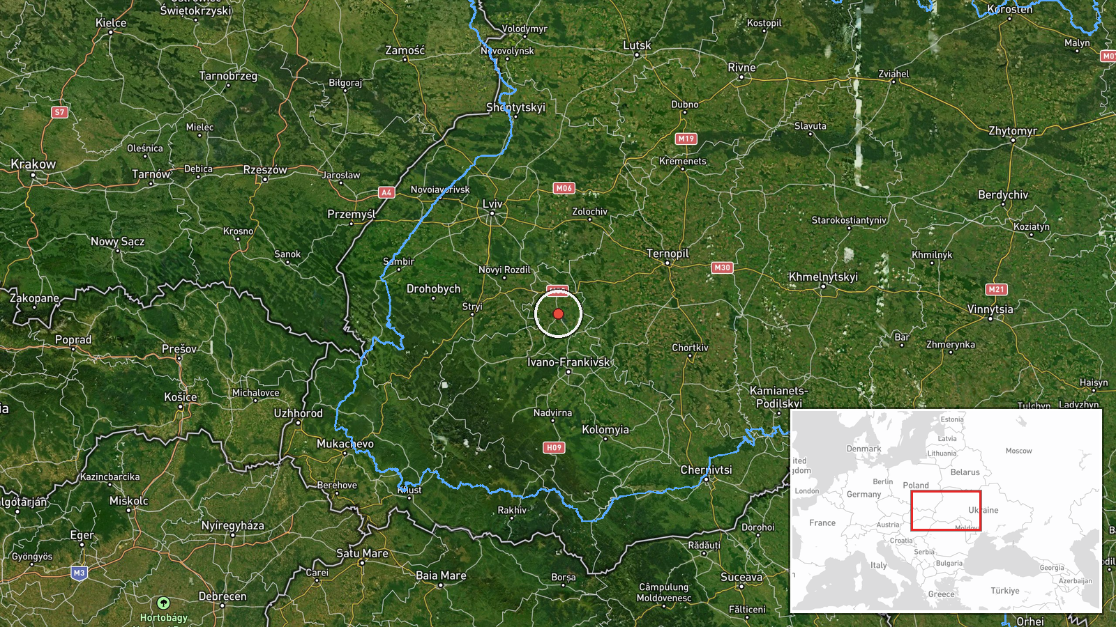 Burshtyn, Ivano-Frankivsk Oblast, Ukraine — Drone Transit location map