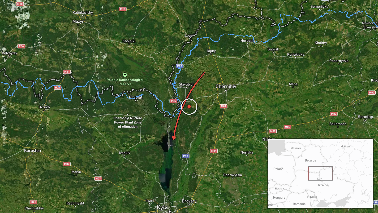 northern Kyiv Oblast, Ukraine — Drone Transit location map